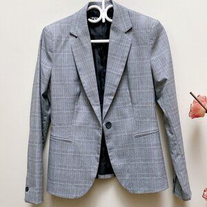 New Zara Women Grey Plaid Flattering Fit Single-Button Blazer business jacket